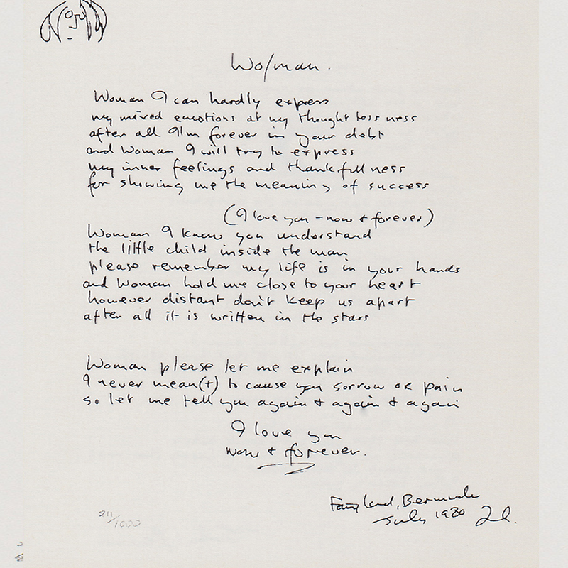 WOMAN LYRICS by JOHN LENNON: Woman, I can hardly